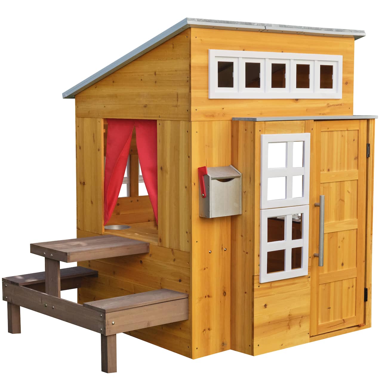 KidKraft Modern Outdoor Wooden Playhouse with Picnic Table, Mailbox & Outdoor Grill